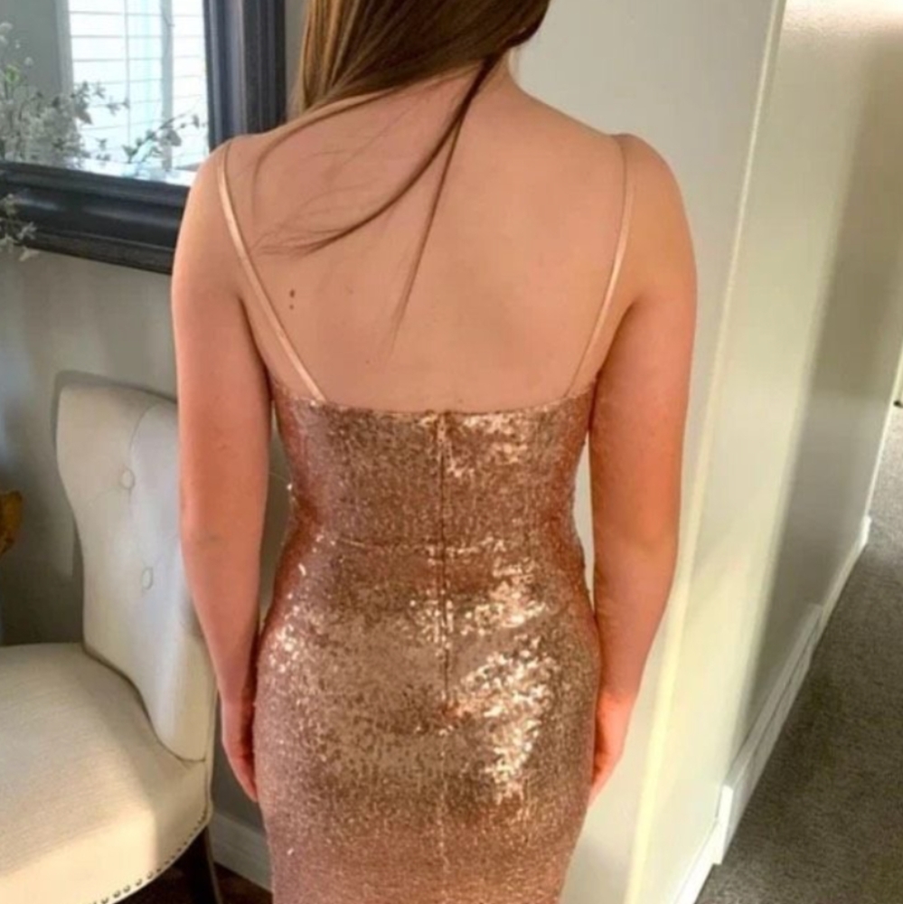 B.Smart | Sequined Rose Gold Bodycon Side Slit Formal Dress | Size 3/4 - Picture 2 of 6